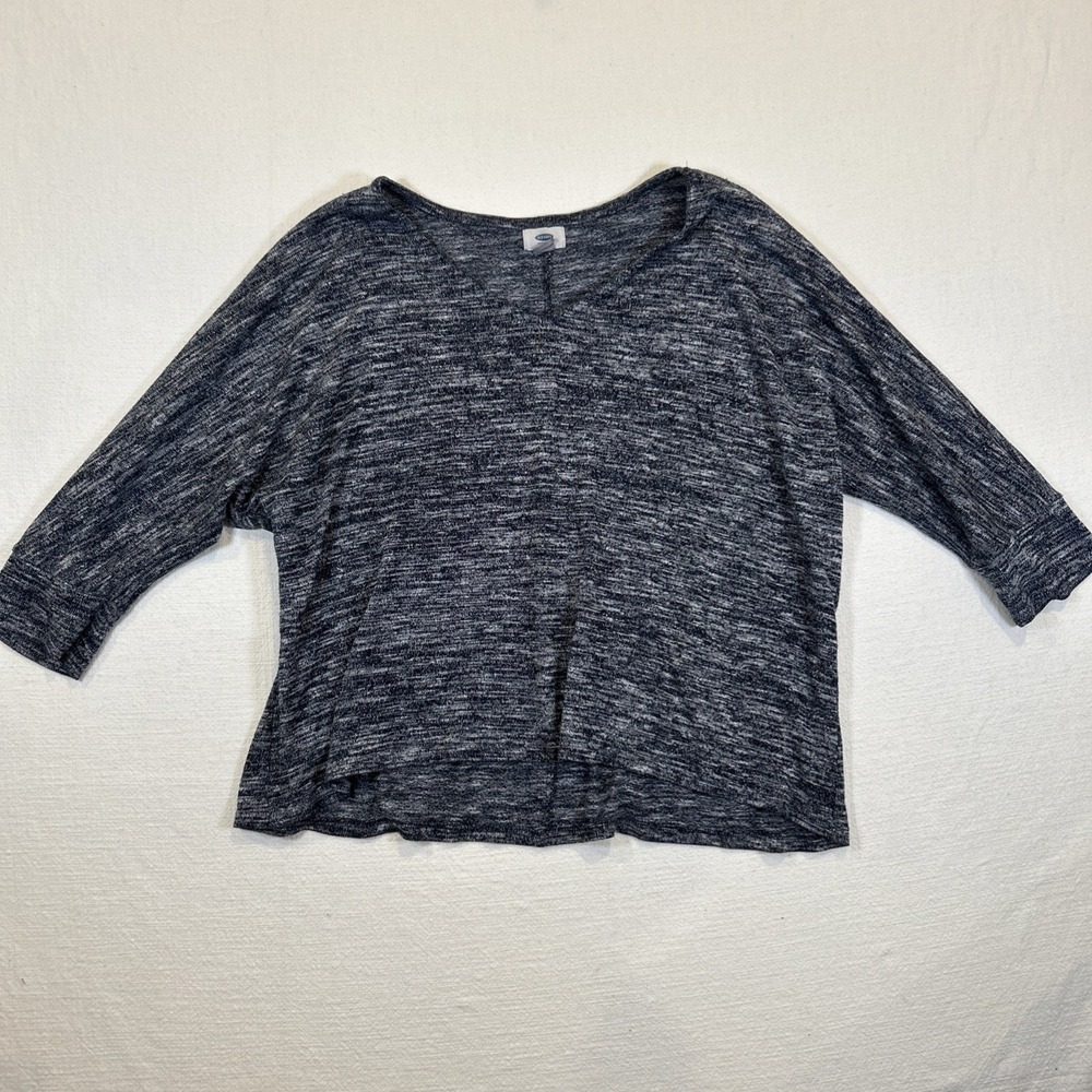 Old Navy Women Pullover Sweater V Neck Lightweight Blue Heathered 3/4 Sleeve XL